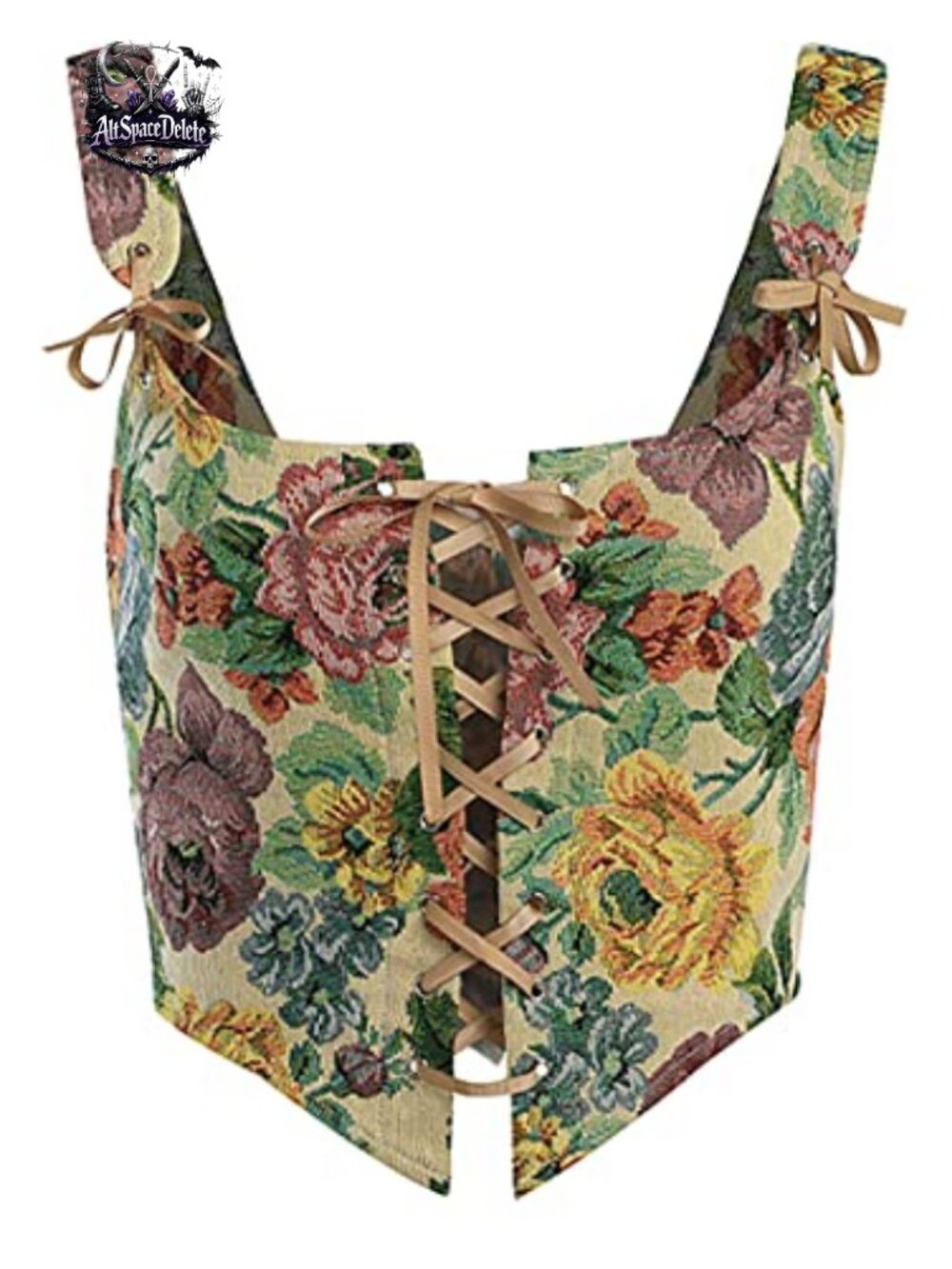 Women's Floral Print Grommet Lace Up Tie Front Corset Bustier Top